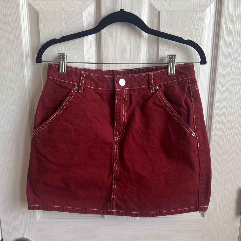 H & M Diviided Denim Mini‎ Skirt Contrast Stitching Pockets Casual Size 6
